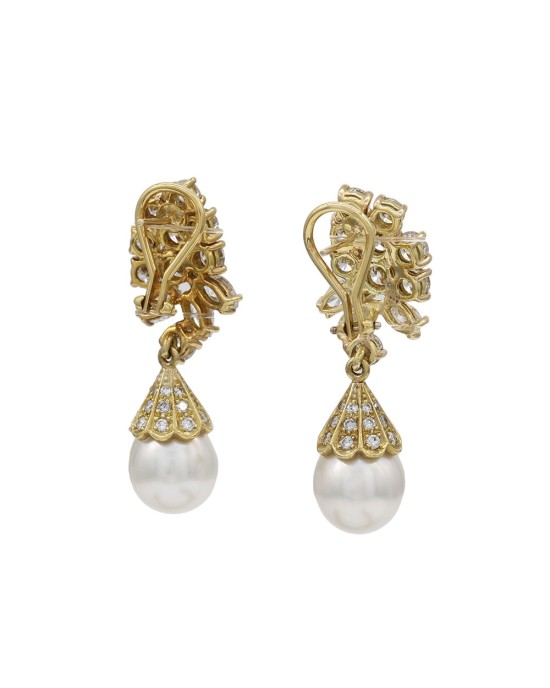 Pearl and Diamond Cluster Earrings in Gold